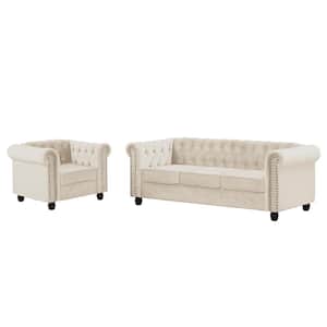 Velvet Couches for Living Room Sets, Chair and Sofa 2 Pieces Top in Beige