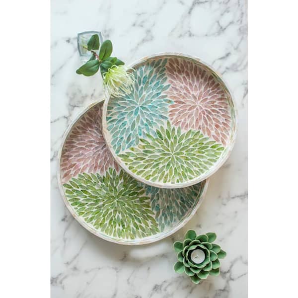 A & B Home 14 in.Dia. x 2 in. Multi Round Capiz Tray