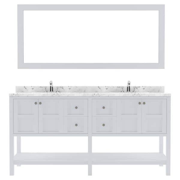 Virtu USA Winterfell 72 in. W x 22 in. D x 37 in. H Double Sink Bath Vanity in White with Quartz Top and Mirror