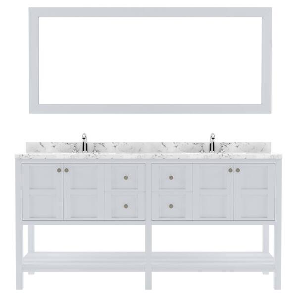 Virtu USA Winterfell 72 in. W x 22 in. D x 37 in. H Double Sink Bath Vanity in White with Quartz Top and Mirror