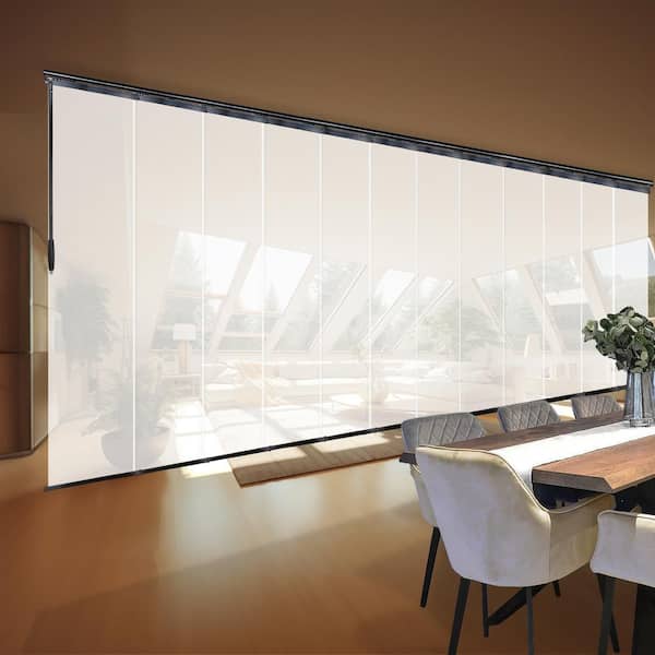EMOH Pearly White 140 in. x 260 in. W x 94 in. L Adjustable 12-Panel Black Double Rail Panel Track with 23.5 in. Slates