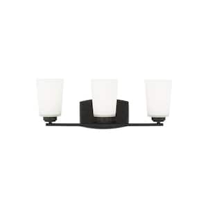 Franport 21 in. 3-Light Matte Black Traditional Chic Wall Bathroom Vanity Light with Etched White Glass Shades
