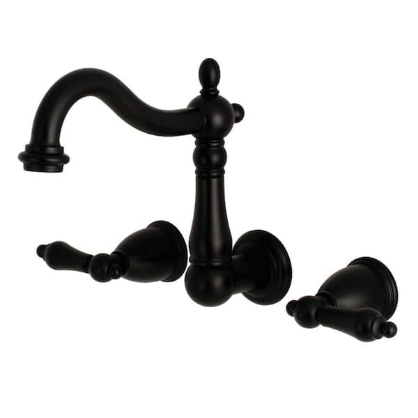 Kingston Brass Victorian 2-Handle Wall Mount Bathroom Faucet in Matte Black