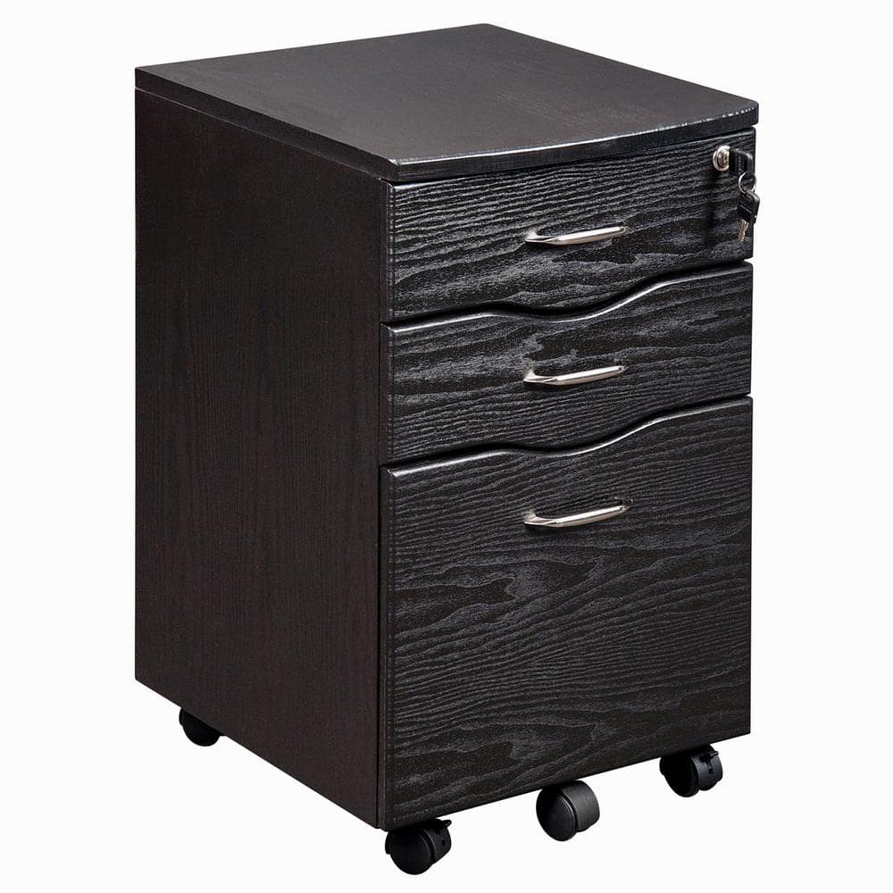 Espresso 3-Drawer Lockable Mobile Filing Cabinet