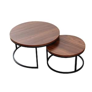 31.5 in. Walnut color Round MDF Coffee Table