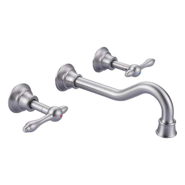 Double Handle Wall Mounted Bathroom Faucet in Brushed Nickel