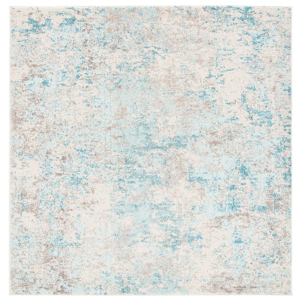 SAFAVIEH Madison Ivory/Teal Doormat 3 ft. x 3 ft. Geometric Abstract Square Area Rug