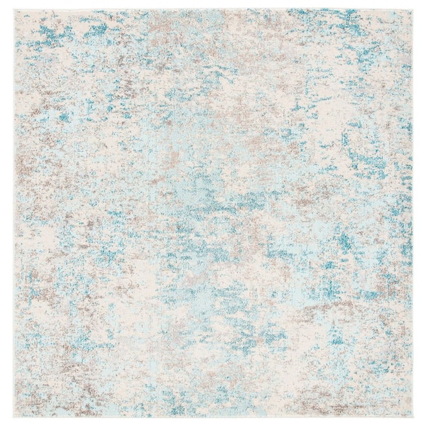 SAFAVIEH Madison Ivory/Teal 5 ft. x 5 ft. Geometric Abstract Square Area Rug