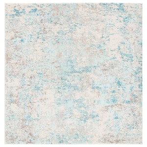 Madison Ivory/Teal 7 ft. x 7 ft. Geometric Abstract Square Area Rug