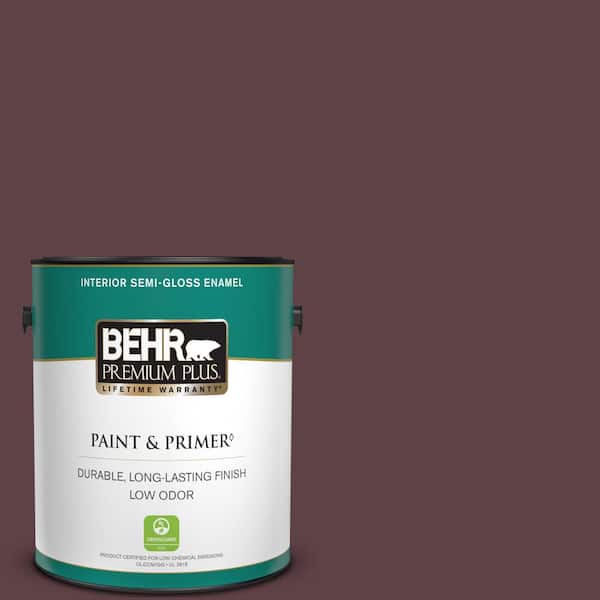 BEHR PREMIUM PLUS 1 gal. #110F-7 Deep Garnet Semi-Gloss Enamel Low Odor Interior Paint & Primer