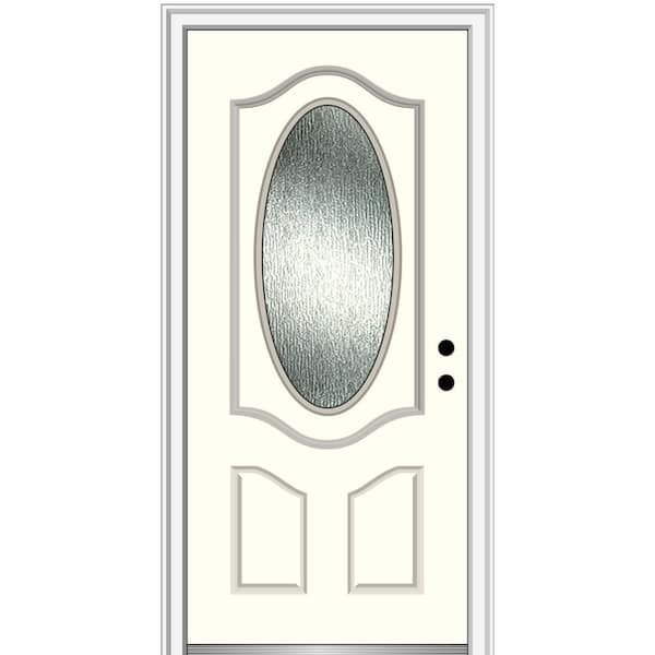 MMI Door 36 in. x 80 in. Left-Hand/Inswing Rain Glass Alabaster Fiberglass Prehung Front Door on 6-9/16 in. Frame