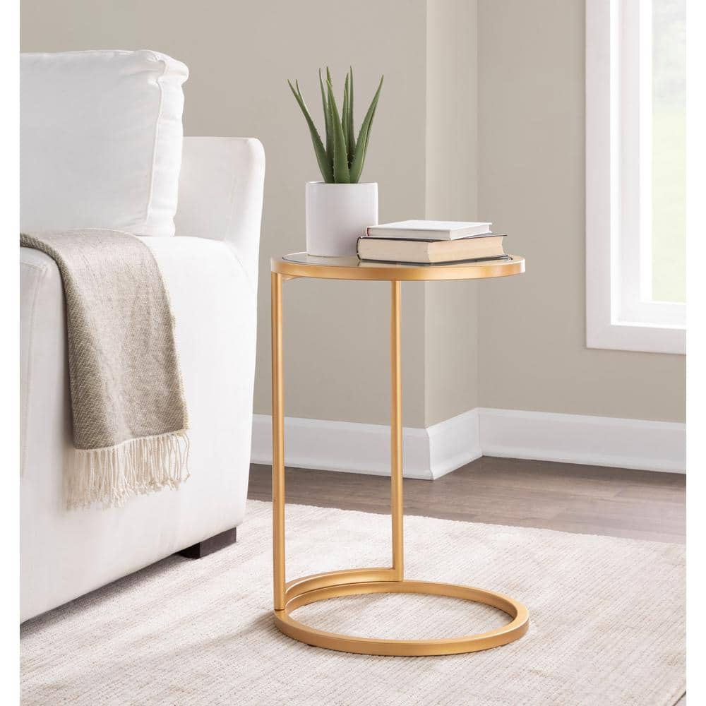 Gold Metal and Clear Glass Round End Table