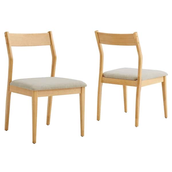 Solara Wood Fabric Armless Dining Chairs (Set of 2) in Natural Heathered Weave Beige Accent Dining Side Chairs