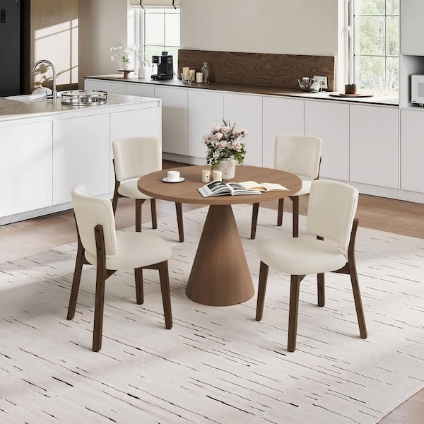 Modern Linen Fabric Upholstered Side Chair Solid Wood Dark Brown Legs Dining Chair for Kitchen or Dining Room (Set of 4)