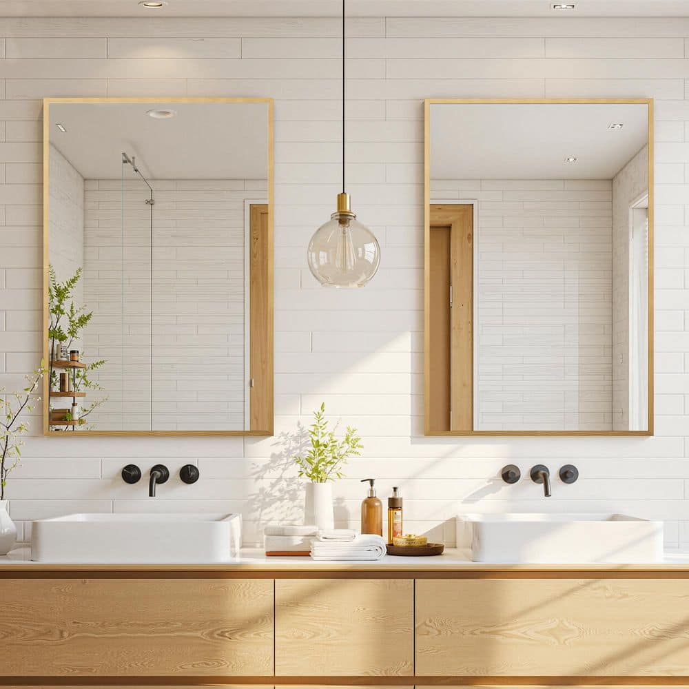 Gold 24 in W x 36 in. H Modern Rectangle Aluminum Alloy Framed Wall Vanity Mirror Wall Decor for Bathroom, Set of 2 price history on PriceWatchPro