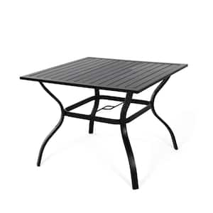 Black Square Metal Patio Outdoor Dining Table with 1.57 in. Umbrella Hole