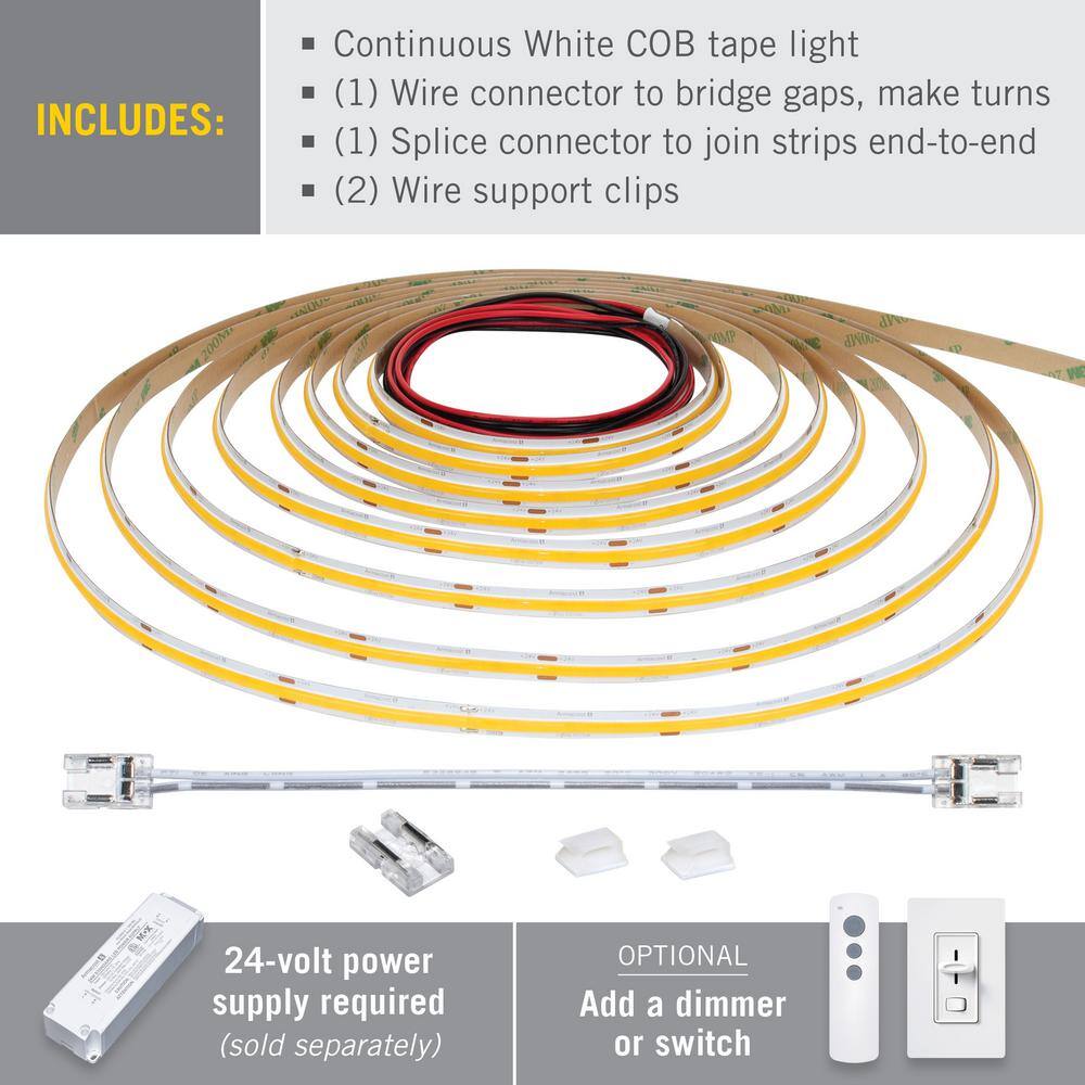 8 ft White COB LED Strip Light Tape with 3000K Soft White