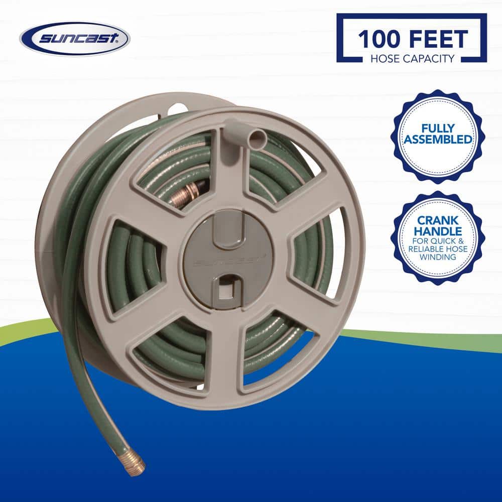 Taupe Resin Wall-Mounted Hose Reel with 100 ft Capacity