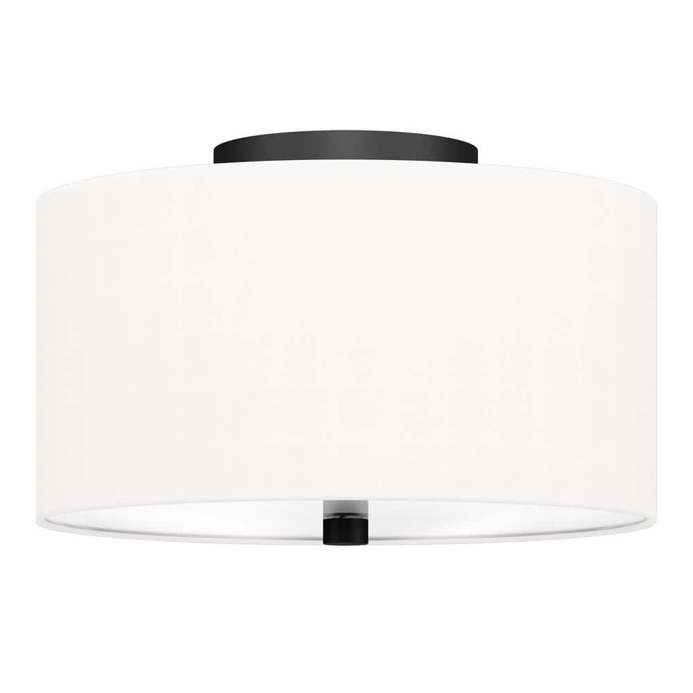 Ellis Matte Black 12" Modern Drum Flush Mount with Brass Accents