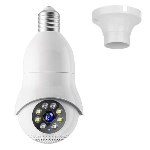 E27 Bulb Indoor/Outdoor Smart Hardwired Floodlight Security Camera Dual Band Wifi Color Night Vision 2-Way Talk White