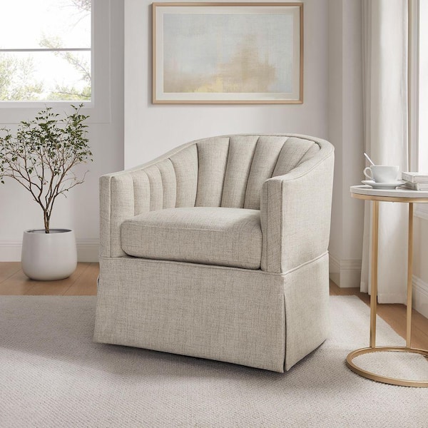 Sanibel Ivory Polyester Fabric Arm Chair with Swivel