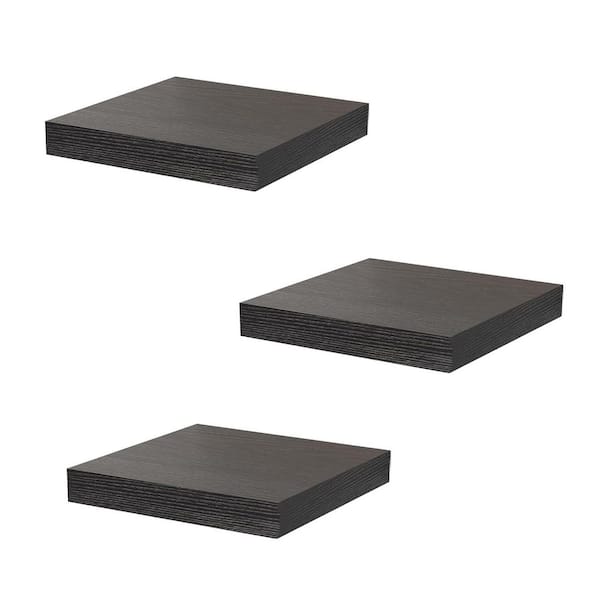 8 in. W x 8 in. D x 2 in. H Black Floating Wall Shelves Set of 3 for Kitchen, Bathroom, Living Room, Bedroom Decor