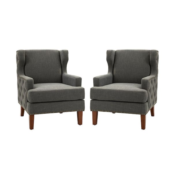 JAYDEN CREATION Dario 29 in. Gray Polyester Arm Chair with Nailhead Trim (Set of 2)