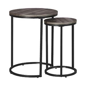 18 in. Gray and Black Round Wood End Table with Metal Frame (Set of 2)