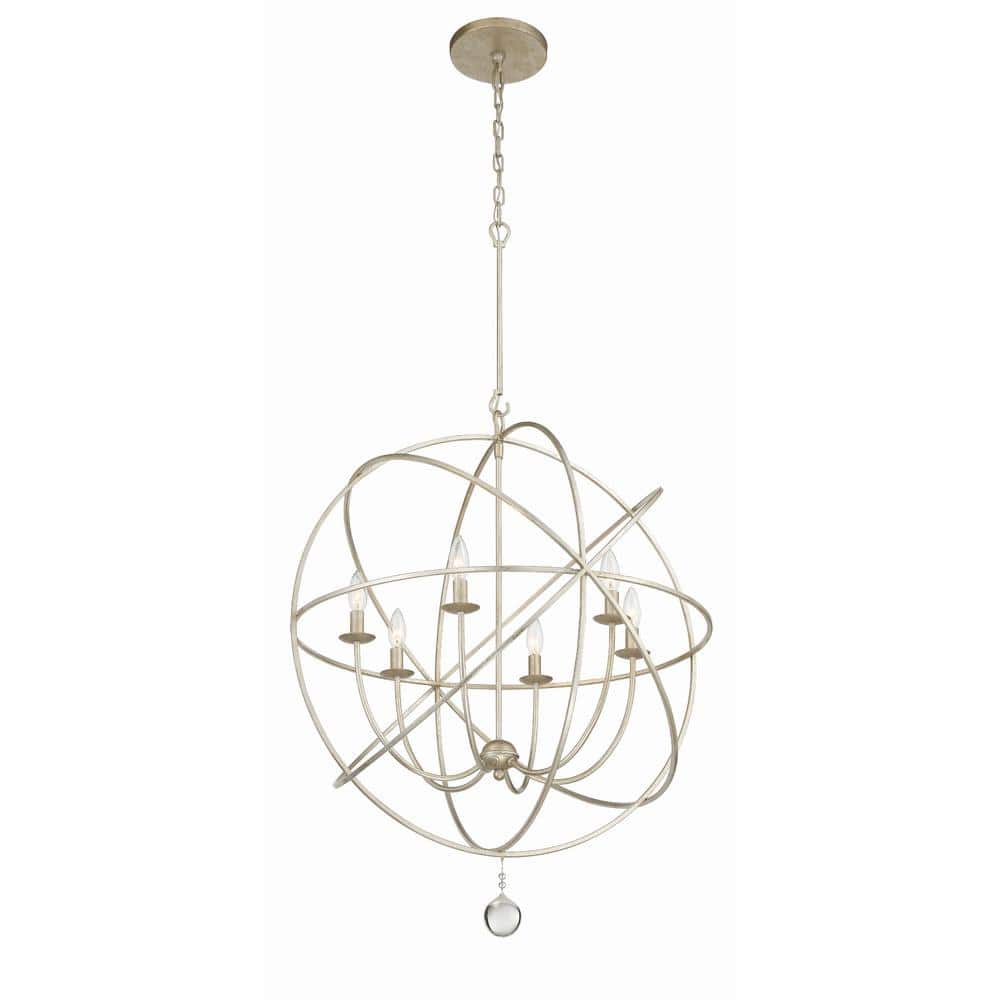 Olde Silver 6-Light Sphere Chandelier with Clear Glass Drops