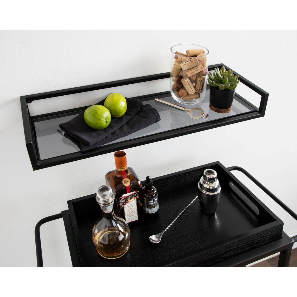 Chainbridge 24'' Black Metal and Glass Floating Wall Shelf