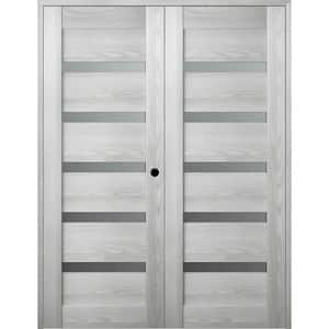 Vona- 07-04 64 in. x 80 in. Left Hand Active 5-Lite Frosted Glass Ribeira Ash Wood Composite Double Prehung French Door