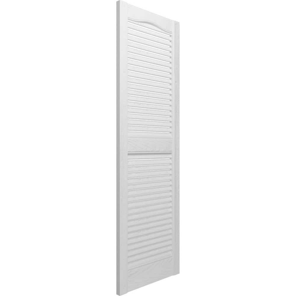 White Vinyl Cathedral Top Open Louvered Shutters, 14.5" x 43"