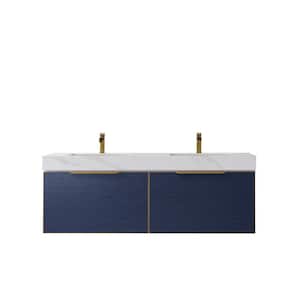 Alicante 60 in. W x 20.9 in. D x 21.7 in. H Double Sink Bath Vanity in Blue with White Sintered Stone Top