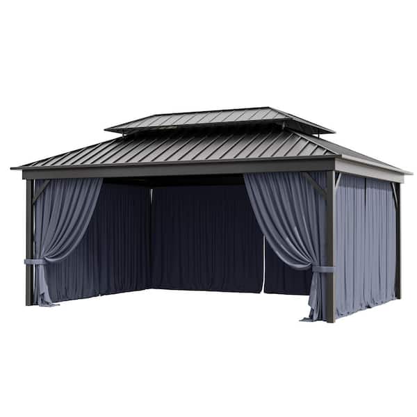 Kimunuk 12 ft. x 16 ft. Universal Outdoor Privacy Curtains, Gazebo Replacement with Zipper Navy (4-Side Curtain Only)