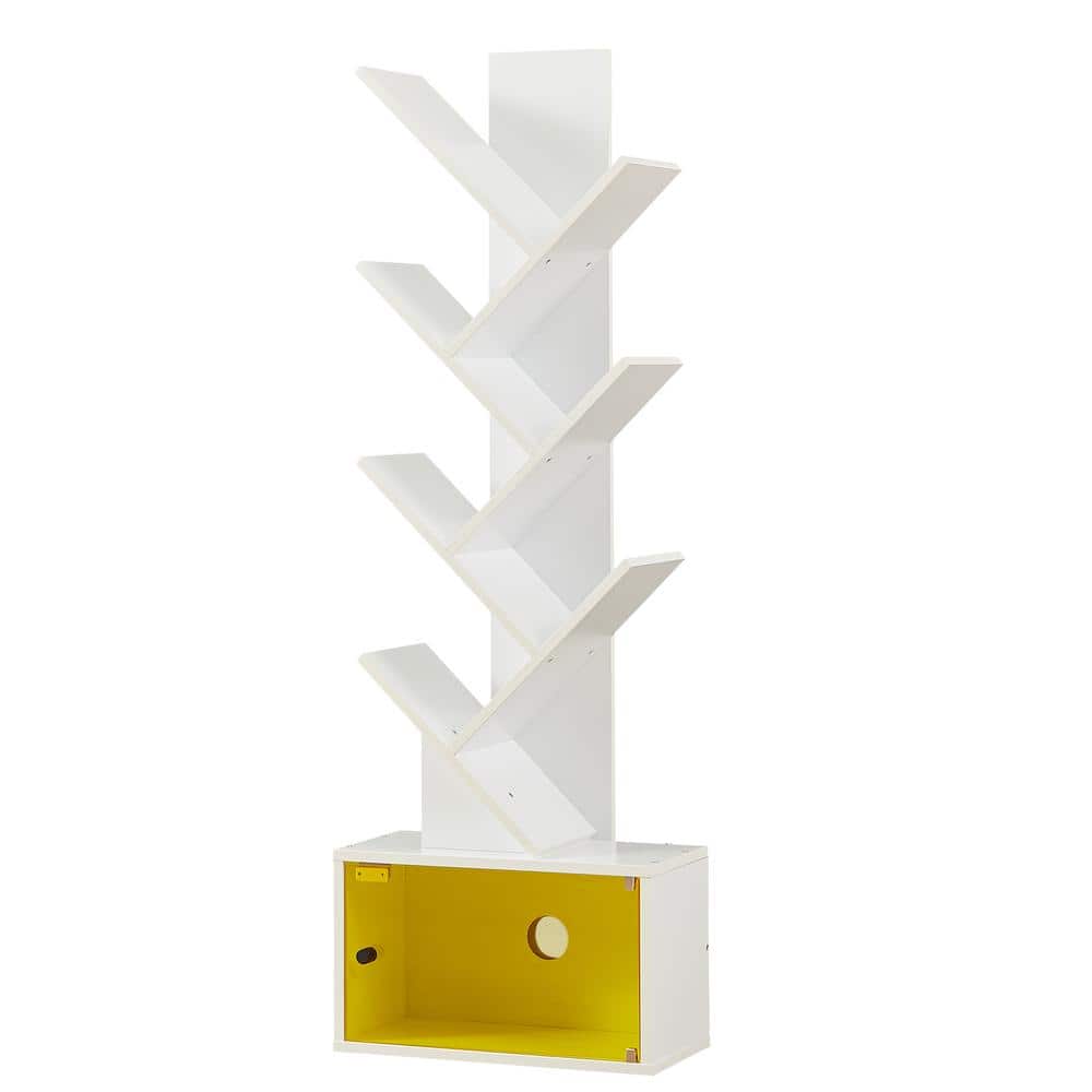 VECELO 7-Tier 44.5 in. Tall White Wood 8-Shelf Tree Bookcase