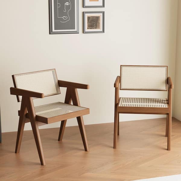 Walnut Color Solid Wood 2-Pieces Arm Chair