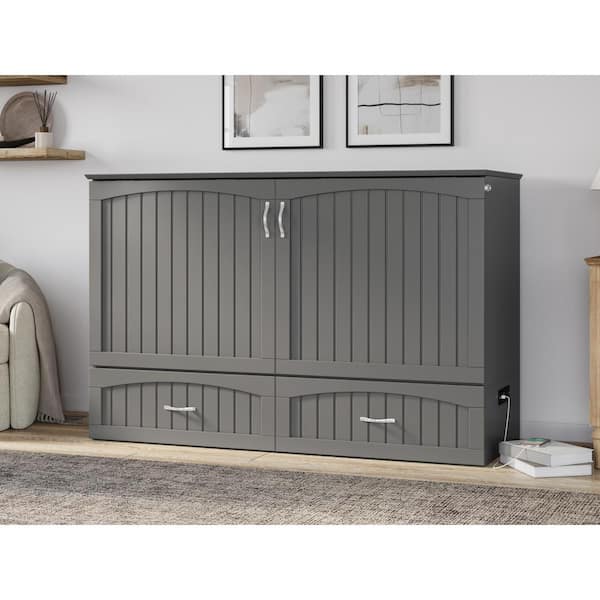AFI Aspen Queen Grey Wood Murphy Bed Chest with Mattress, Storage