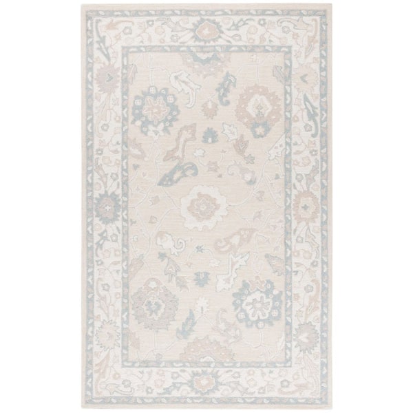 Ebony 9 ft. x 12 ft. Beige/Ivory Floral Border Area Rug