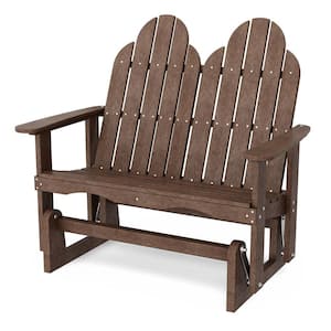 Classic 2-Person Tudor Brown Plastic Outdoor Adirondack Glider