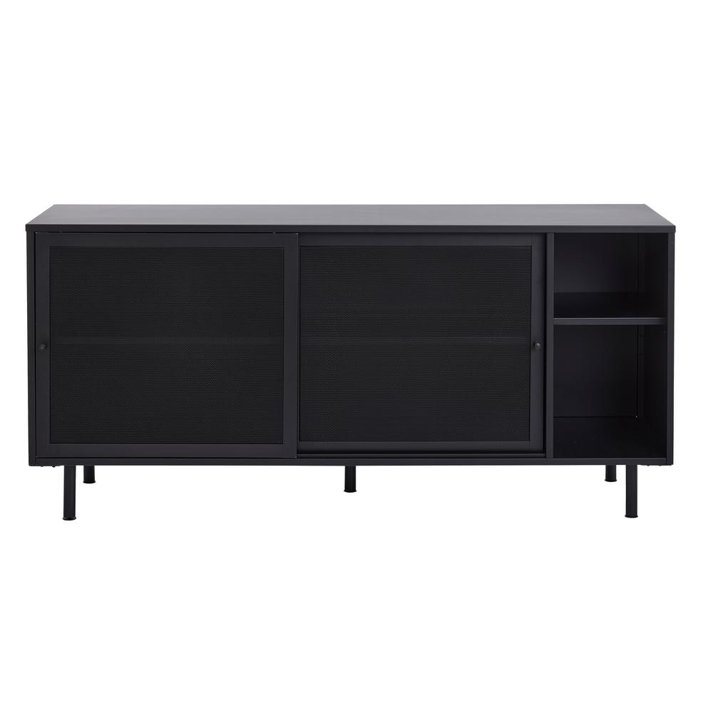 Black Metal 63 in. Sideboard with Metal Mesh Panelled Doors VEEP-5022 ...