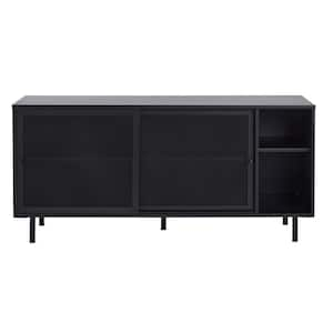 Black Metal 63 in. Sideboard with Metal Mesh Panelled Doors