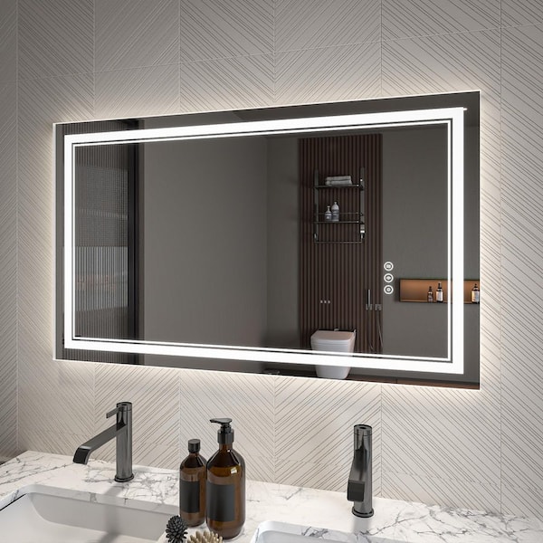 24 in. W. x 40 in. H Rectangular Frameless LED Anti-Fog Wall Bathroom Vanity Mirror in Silver, Defogging, Dimming