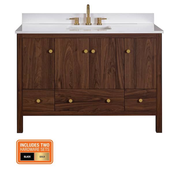 Rory 48 in. Single Sink Walnut Bath Vanity with White Engineered Marble Top (Assembled)