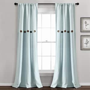 Farmhouse Button Blue Cotton 40 in. W x 84 in. L Stripe Yarn Dyed Light Filtering Curtain (Double Panel)