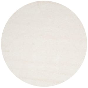 California Shag White 9 ft. x 9 ft. Round Solid Area Rug