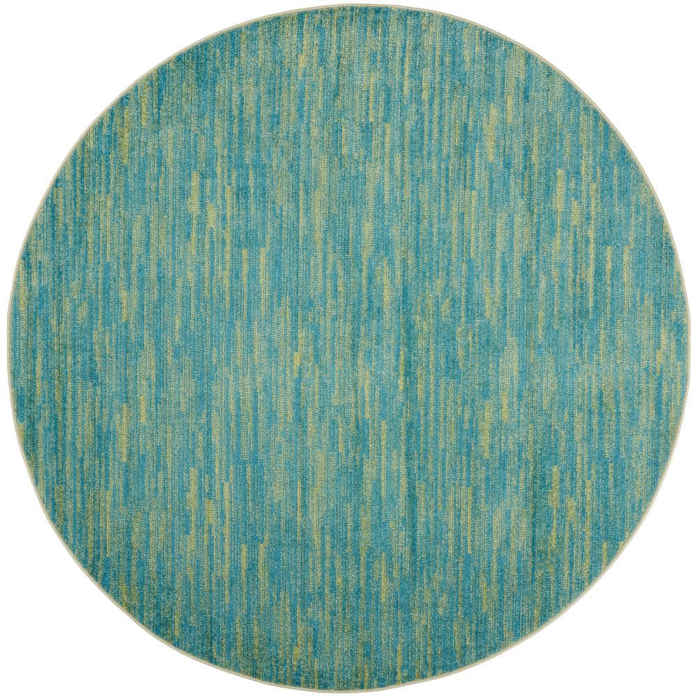 Nourison Essentials 8 ft. x 8 ft. Blue Green Round Solid Indoor/Outdoor ...