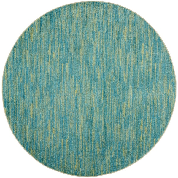 Essentials 8 ft. x 8 ft. Blue Green Round Solid Indoor/Outdoor Patio Rug