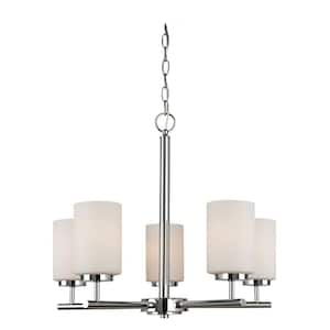 Oslo 24 in. W 5-Light Chrome Single Tier Hanging Chandelier with Opal Etched Glass