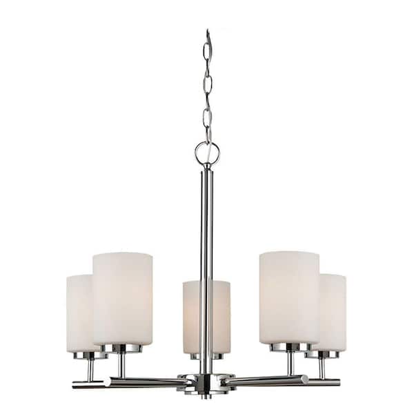 Generation Lighting Oslo 24 in. W 5-Light Chrome Single Tier Hanging Chandelier with Opal Etched Glass