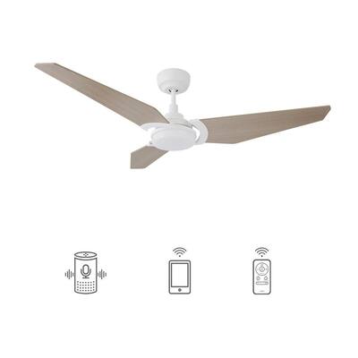 Brently 52 in. Dimmable LED Indoor/Outdoor White Smart Ceiling Fan with Light and Remote, Works with Alexa/Google Home
